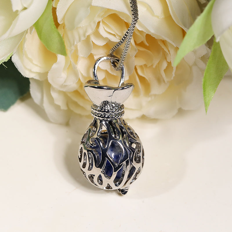 Silver Bottle Stainless Steel Skeleton Pendant Essential Oil Diffuser Gemstone Necklace Jewelry