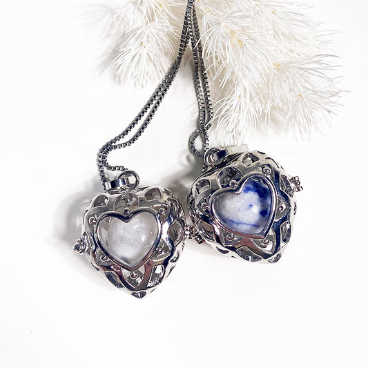 Heart Openwork Ballcage Stainless Steel Pendant Essential Oil Diffuser Gemstone Necklace