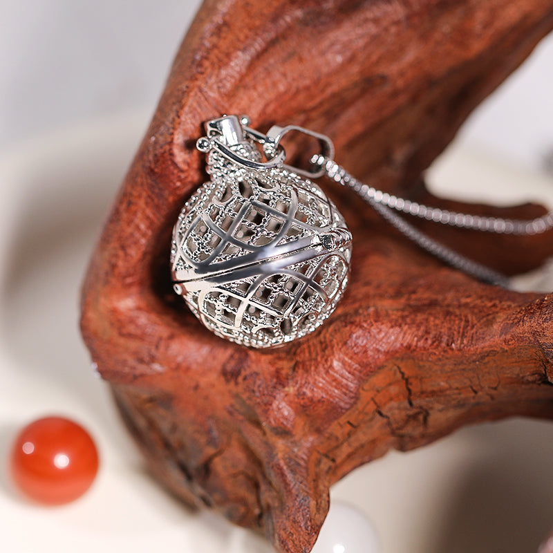 Silver Spherical Mesh Stainless Steel Pendant Essential Oil Diffuser Gemstone Necklace Jewelry