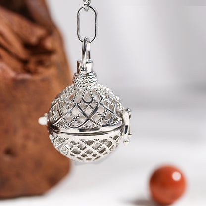 Silver Spherical Mesh Stainless Steel Pendant Essential Oil Diffuser Gemstone Necklace Jewelry