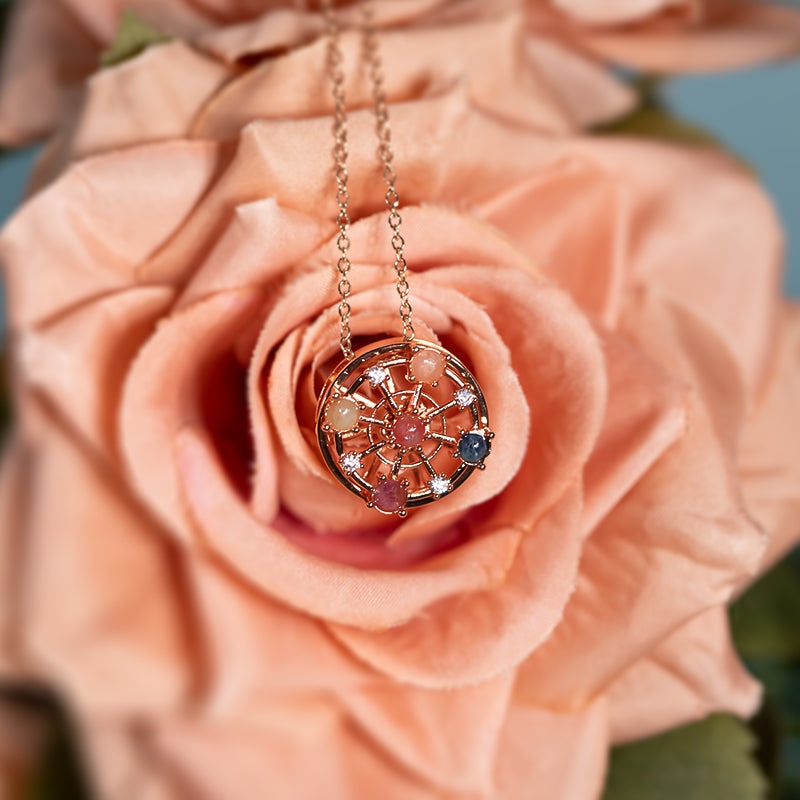 Rose Gold Ferris Wheel Necklace with Tourmaline Gemstones - Exquisite Design for Elegance and Romance - Perfect Gift for Her