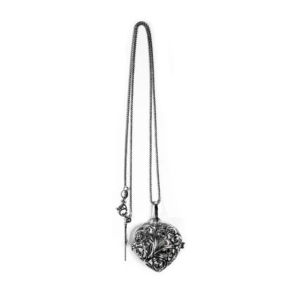 Silver Heart Skeleton Ballcage Stainless Steel Pendant Essential Oil Diffuser Gemstone Necklace