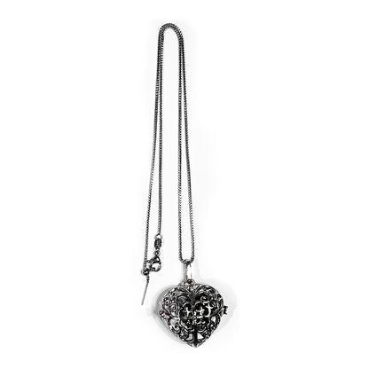 Silver Heart Skeleton Ballcage Stainless Steel Pendant Essential Oil Diffuser Gemstone Necklace