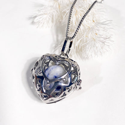 Heart Openwork Ballcage Stainless Steel Pendant Essential Oil Diffuser Gemstone Necklace