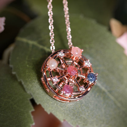 Rose Gold Ferris Wheel Necklace with Tourmaline Gemstones - Exquisite Design for Elegance and Romance - Perfect Gift for Her