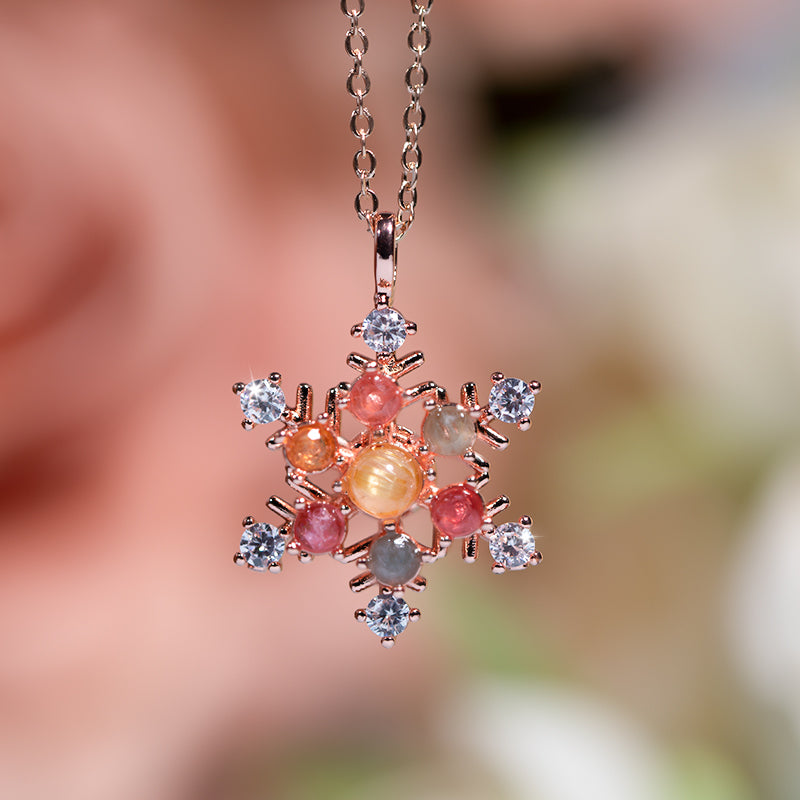 Stainless Steel Rotating Snowflake Pendant with Tourmaline Gemstones Gift Necklace for Her