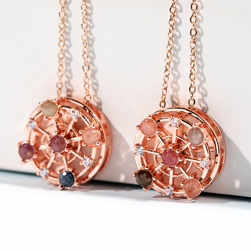 Rose Gold Ferris Wheel Necklace with Tourmaline Gemstones - Exquisite Design for Elegance and Romance - Perfect Gift for Her