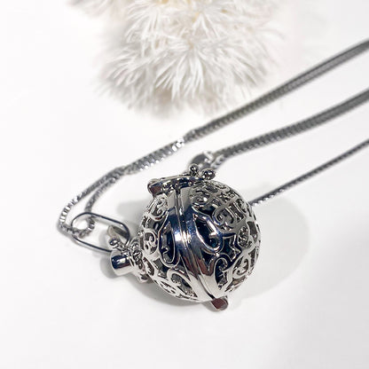 Silver Stainless Steel Ball Heart Pattern Pendant Essential Oil Diffuser Gemstone Necklace