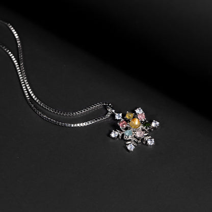 Stainless Steel Rotating Snowflake Pendant with Tourmaline Gemstones Gift Necklace for Her