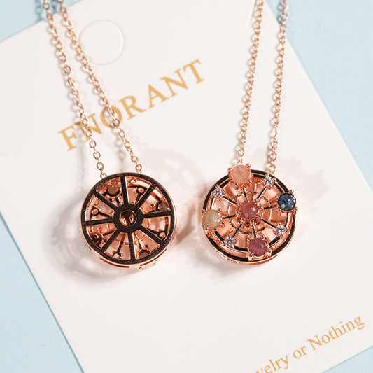 Rose Gold Ferris Wheel Necklace with Tourmaline Gemstones - Exquisite Design for Elegance and Romance - Perfect Gift for Her