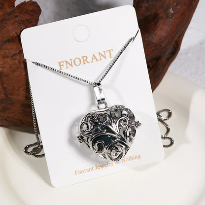 Silver Heart Skeleton Ballcage Stainless Steel Pendant Essential Oil Diffuser Gemstone Necklace